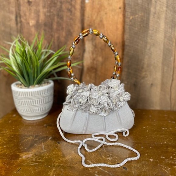 Grey Satin Evening Clutch - Picture 4 of 9